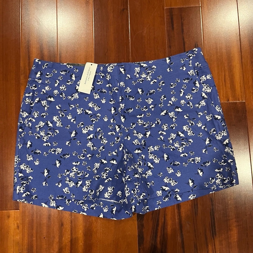 Blue Floral Shorts Banana Republic Factory‎ 4" High Waist Cotton New NWT Size 6